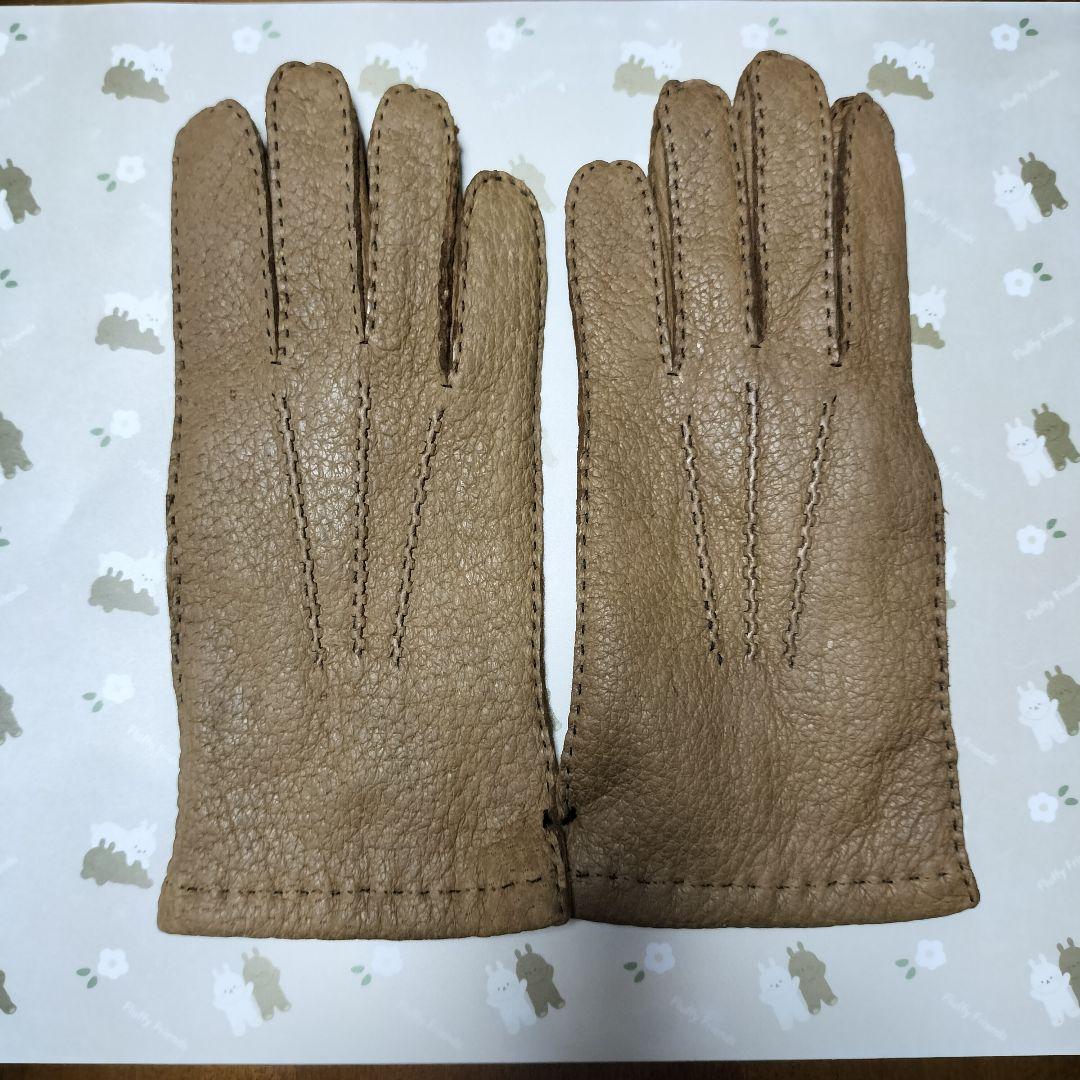未使用　ペッカリー革手袋　カシミヤライニング　タン