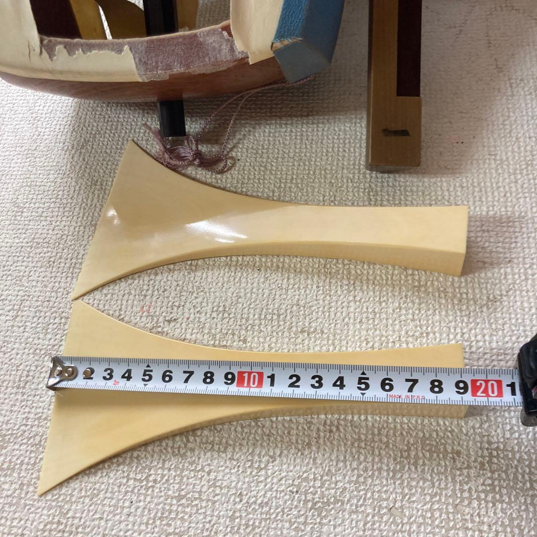 三味線 茶色 青 付属品あり　皮破れてます