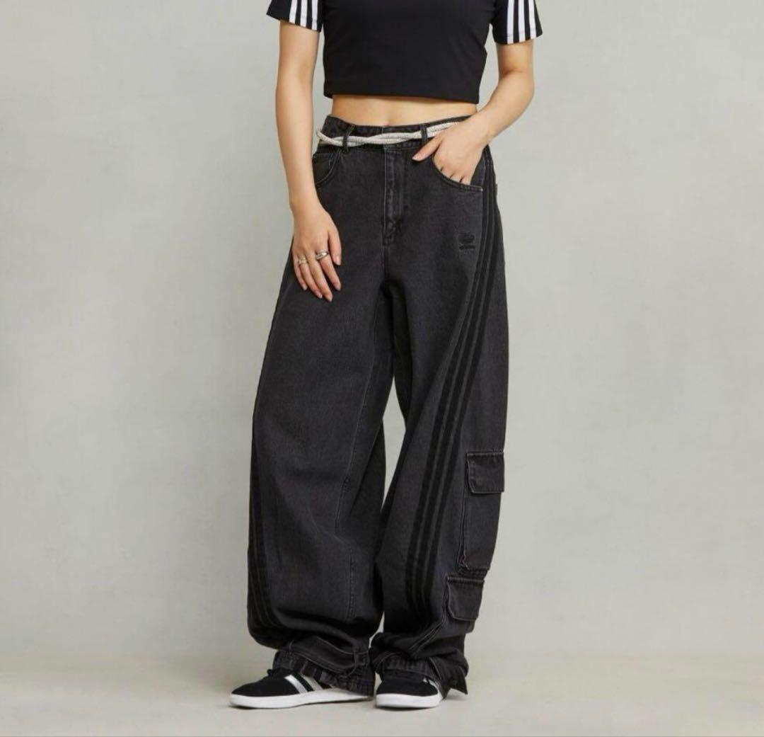 【新品】25adidas ADILENIUM デニムカーゴパンツ 黒国内正規品