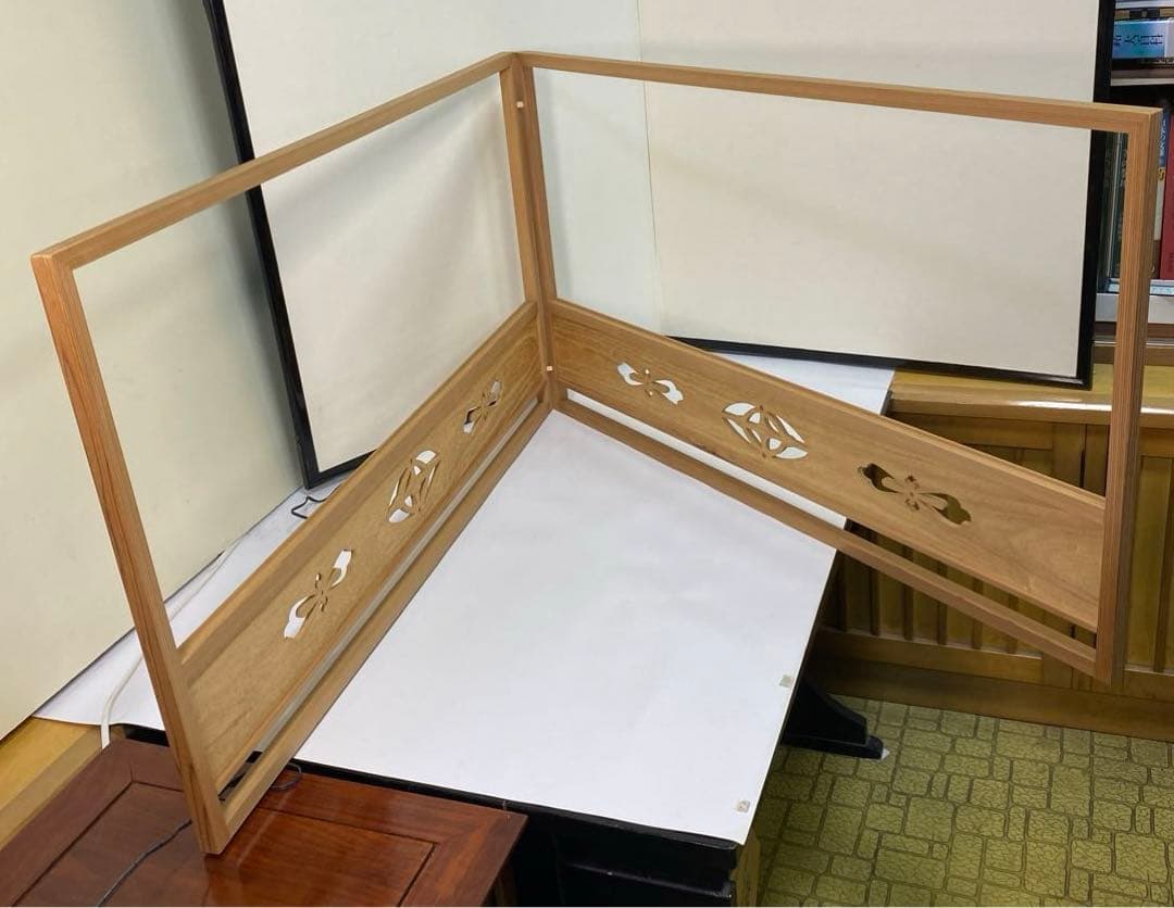 【茶道具】七宝透かし風炉先　葦簾　襖セット