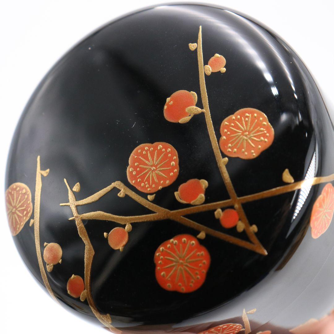 桜井一良作 梅文 利休形中棗 茶道具 共箱共布　V878　N6