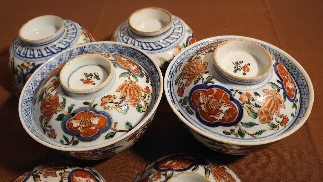 大聖寺伊万里　古伊万里　伊万里　蓋碗　菓子碗　江戸期　蔵出し　４客