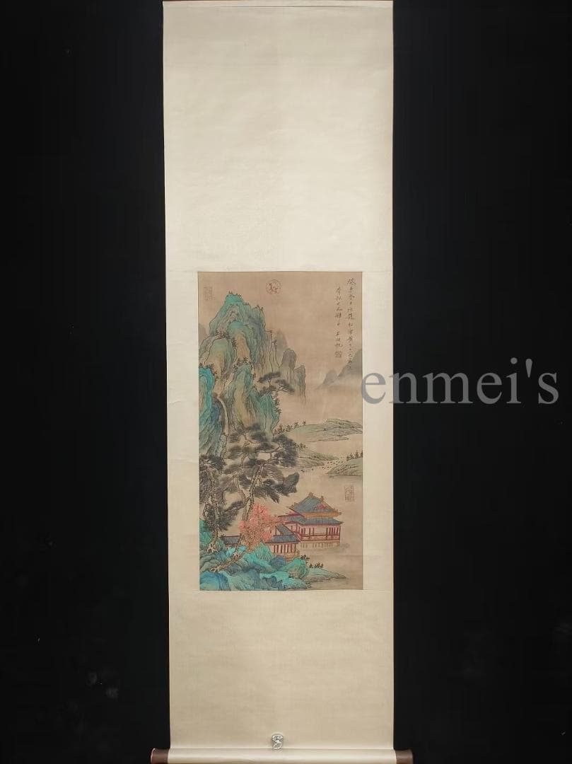 中国古美術 近代 絹本手描き 呉湖帆作款 山水画 掛軸 三尺 牙軸 肉筆 古玩
