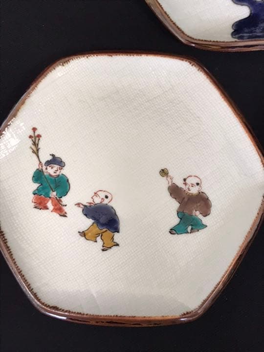 九谷焼の名工　三ツ井為吉　絵変わり　六角　銘々皿5客　K202 本物保証