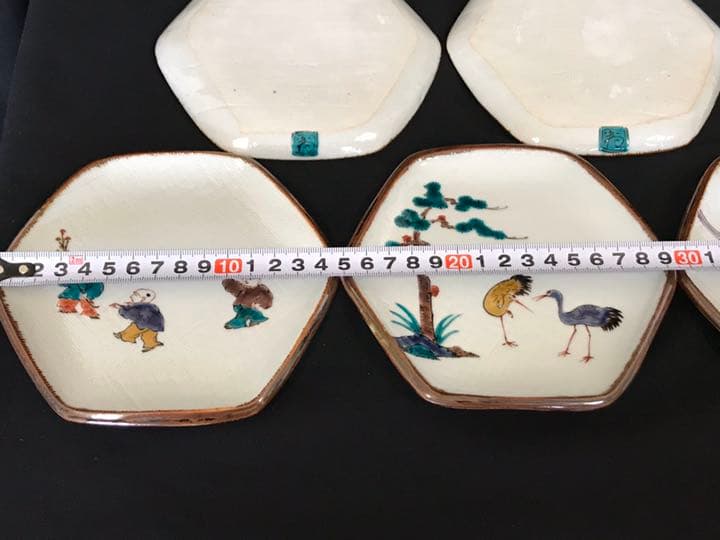 九谷焼の名工　三ツ井為吉　絵変わり　六角　銘々皿5客　K202 本物保証