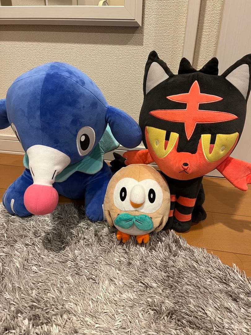 等身大ニャビー 、等身大アシマリ、おまけのモクローぬいぐるみ3点セット