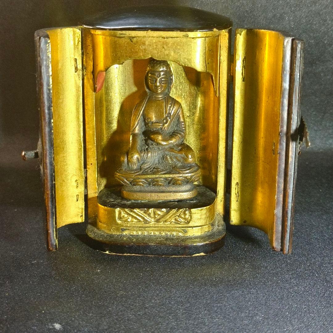 中国古美術 古銅薬師仏 漆厨子付 チベット密教 仏教美術 清朝骨董 寺院流出