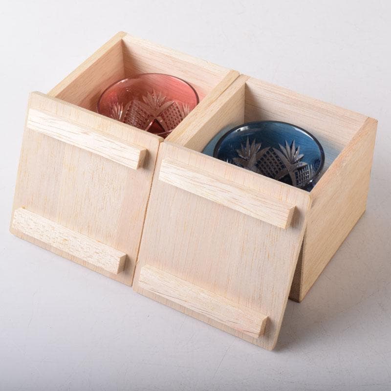 伝統工芸　江戸切子　カガミクリスタル　懐石杯　盃　一對　共箱　V　7506