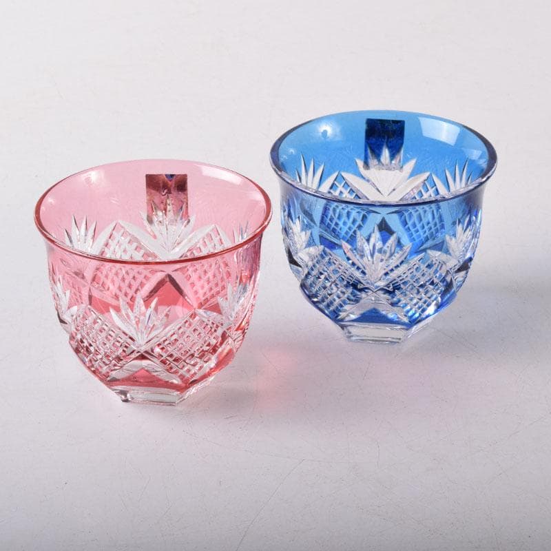 伝統工芸　江戸切子　カガミクリスタル　懐石杯　盃　一對　共箱　V　7506