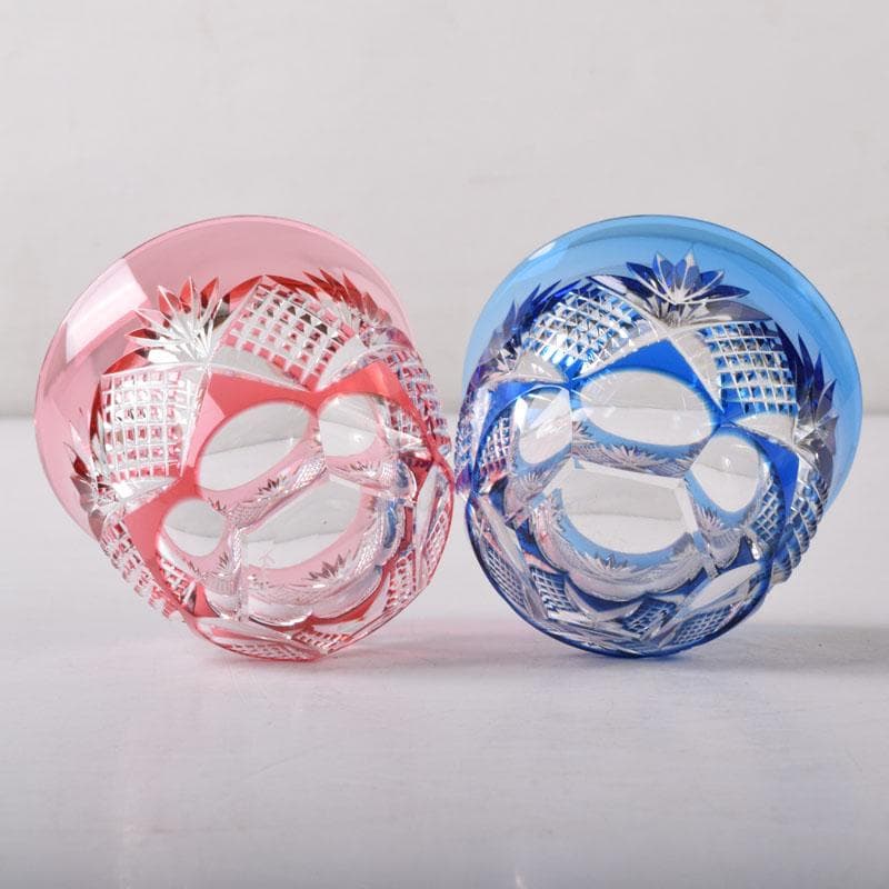 伝統工芸　江戸切子　カガミクリスタル　懐石杯　盃　一對　共箱　V　7506