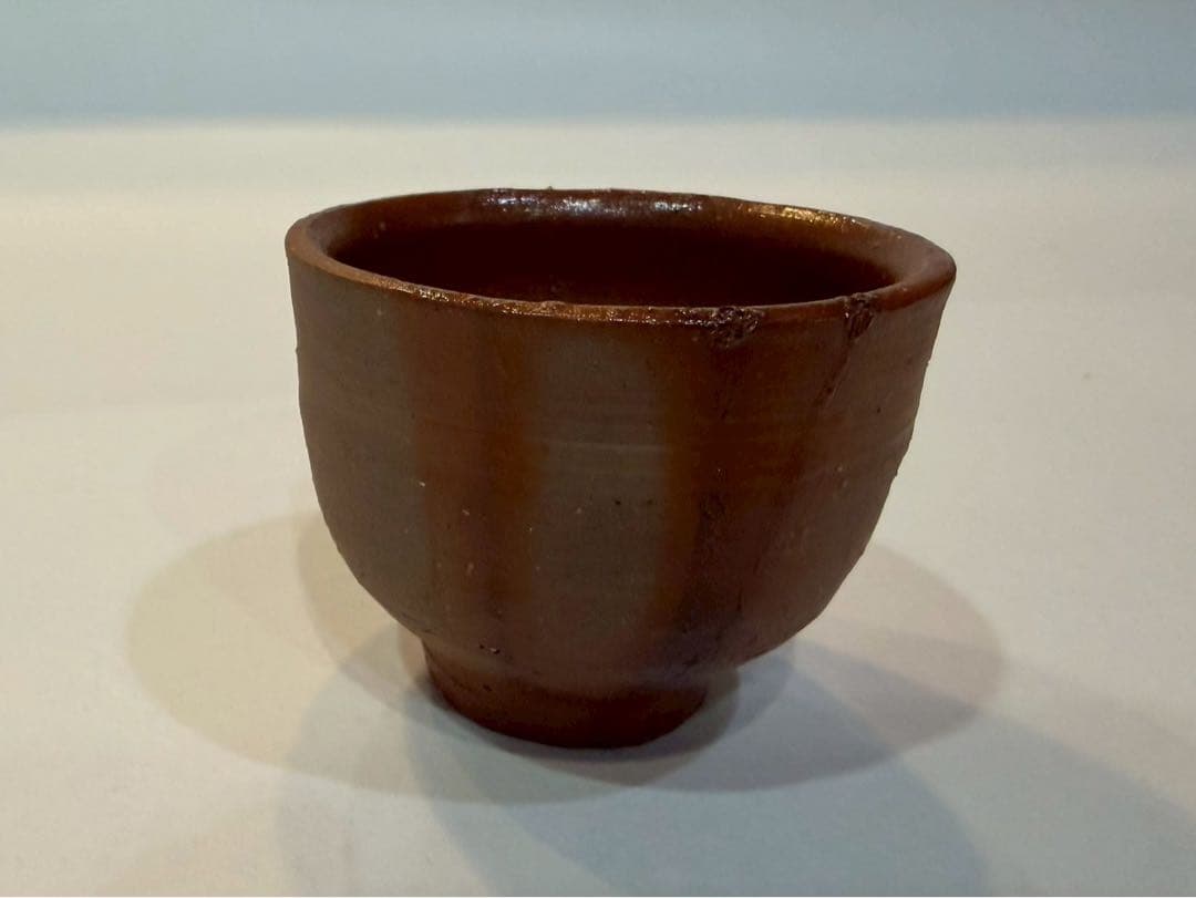 備前　人間国宝　蔵原啓作 備前緋襷　酒杯　共箱　略歴　共布付き