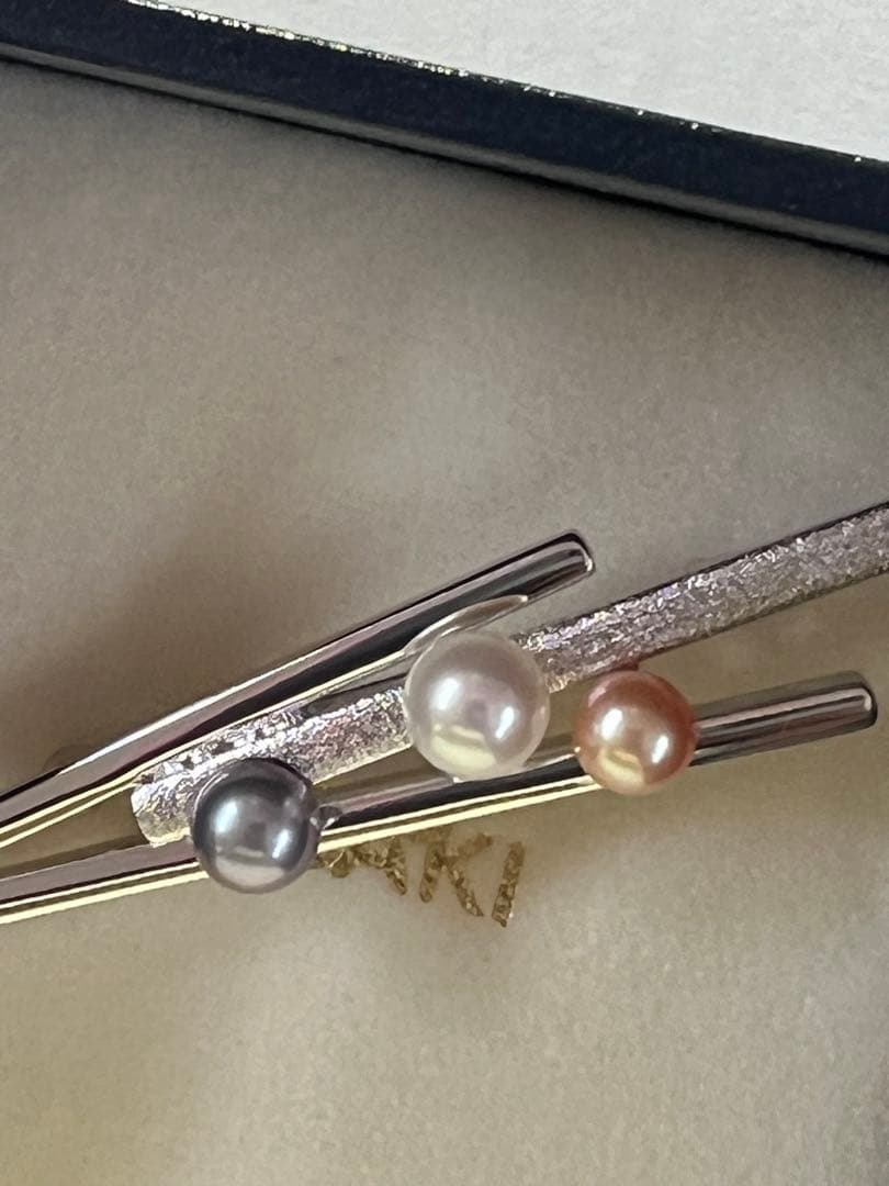 美品 田崎真珠 3色真珠パールブローチ シルバー