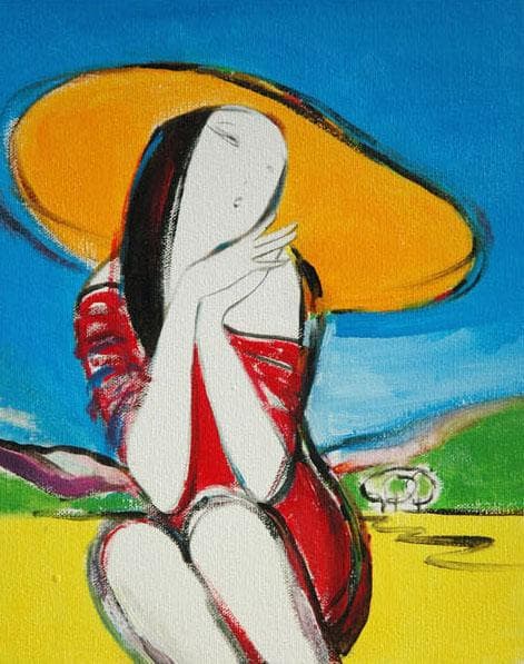 油絵 菅家令子 絵 絵画インテリア 額付 (黒) F3-010511 人物 女性