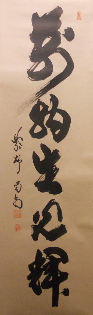 掛け軸 大徳寺龍源院 細合喝堂 『 萬物生光輝 』紙本 茶掛 茶道具 掛軸 美品