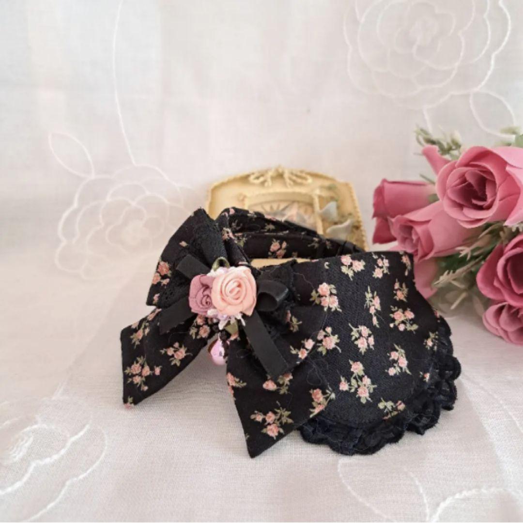 メルモママ、フラワー柄(ホワイト×ブルー)わんちゃん猫ちゃん用襟付首輪