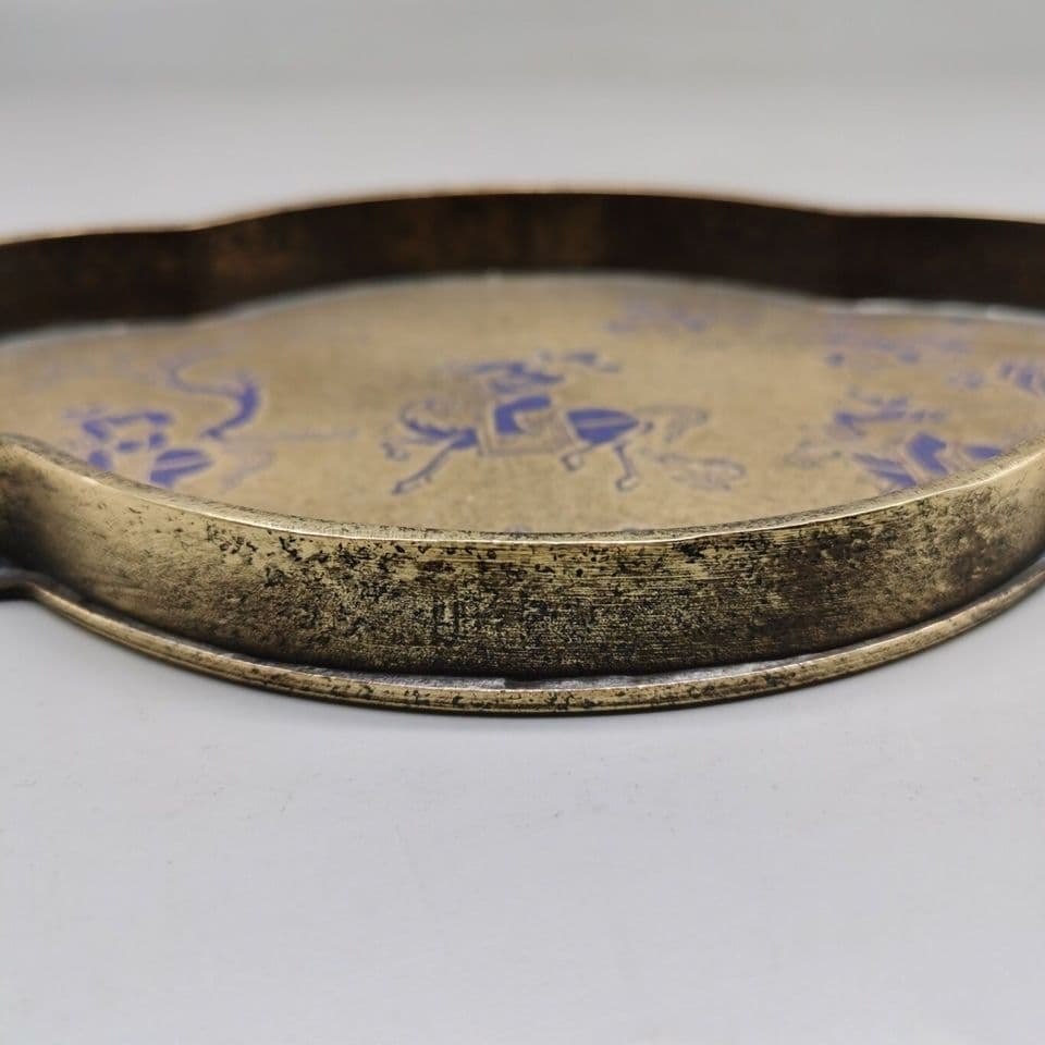 銅 細工 中国茶器 樹紋狩猟図 銅盤 果盤 茶盤銅 茶道具 置物