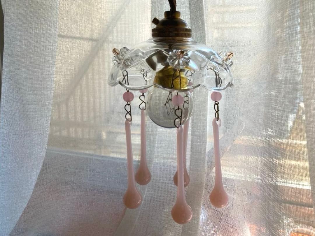 ミニシャンデリア　1920年　ピンクオパールセント　フランス　アンティーク