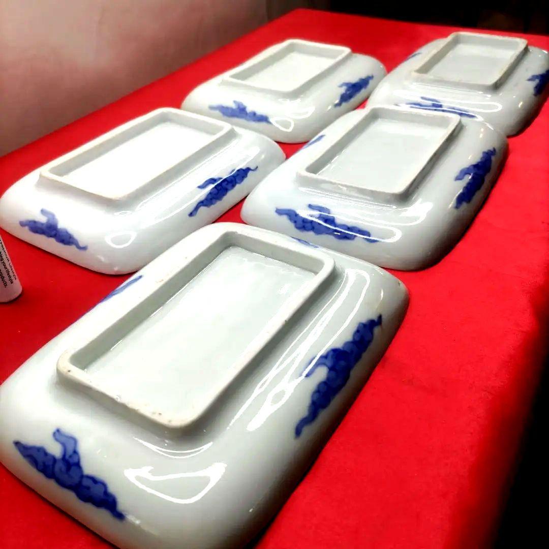 有田焼　伊万里焼　古伊万里　金彩　色絵　小皿　角皿　長角皿　刺し身皿5客セット③