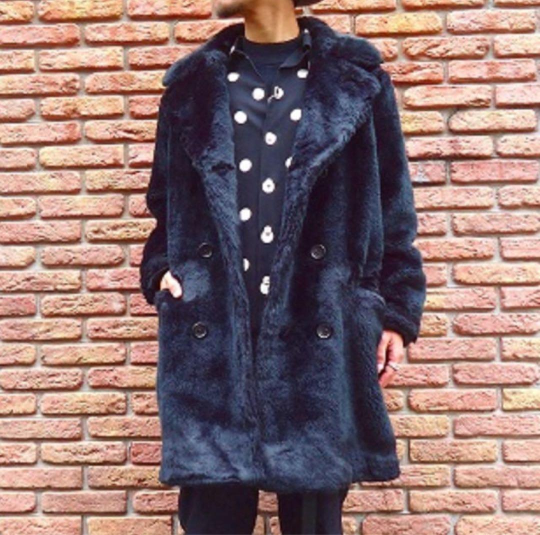 b*2様 ワコマリア ファーダブルブレスト コート XL 黒 美品