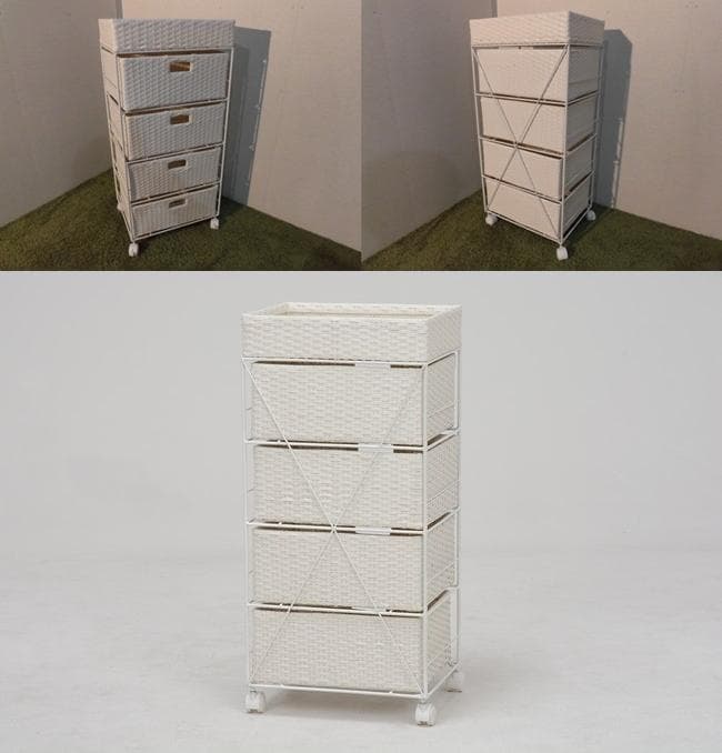 【全国一律送料無料・新品】ラタン風★サニタリー★ランドリーチェスト/ホワイト