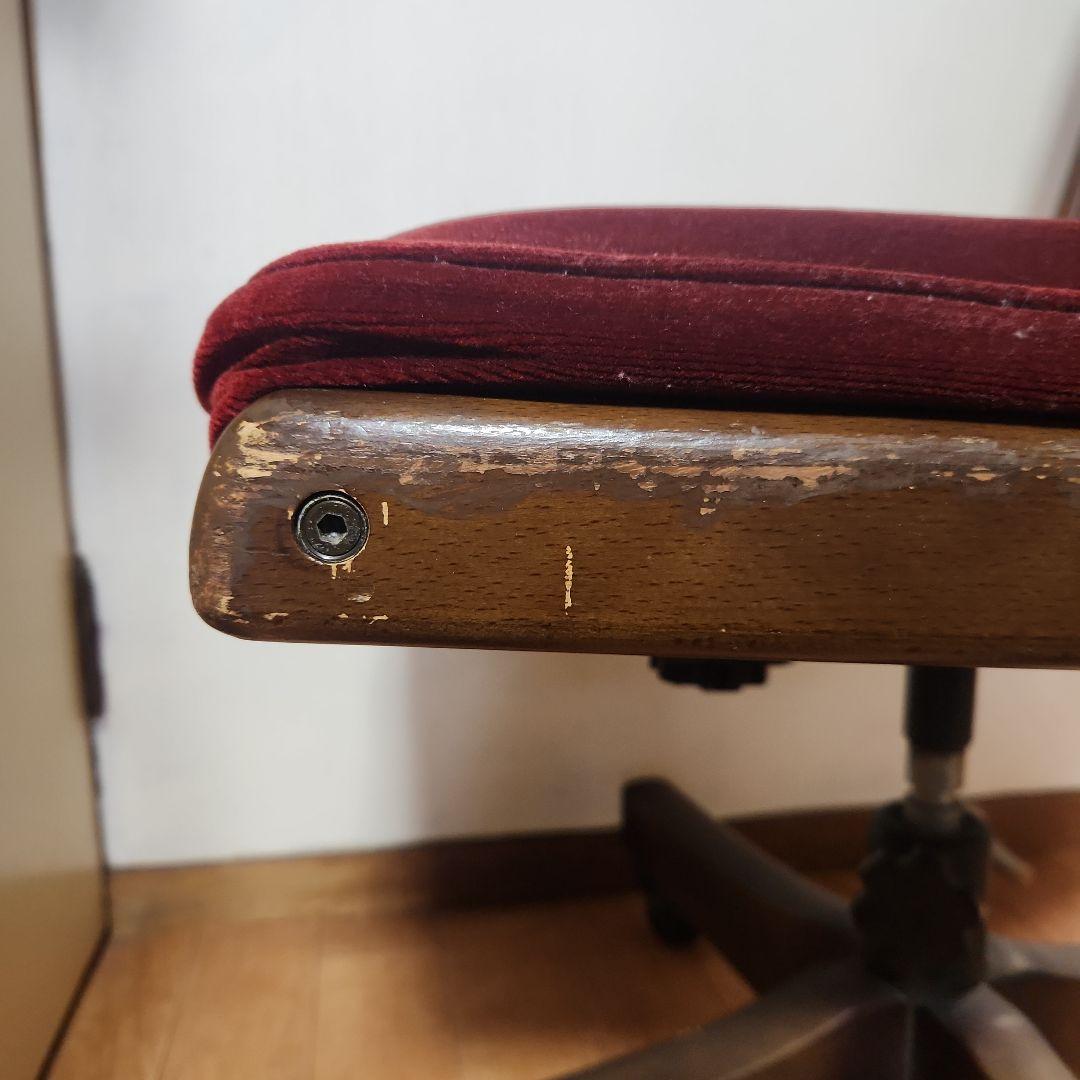 カリモク コロニアルモケット赤 ベルベット 回転椅子　ヴィンテージ