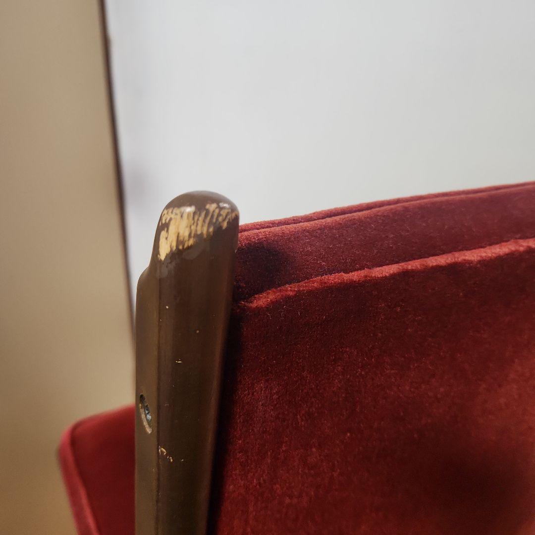 カリモク コロニアルモケット赤 ベルベット 回転椅子　ヴィンテージ