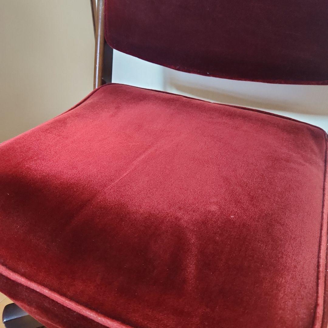カリモク コロニアルモケット赤 ベルベット 回転椅子　ヴィンテージ