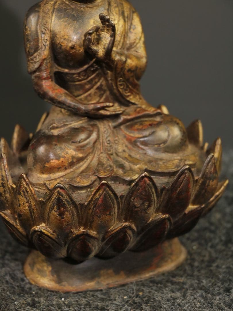 珍蔵　純銅泥金朱砂　仏像【釈迦牟尼仏】　インテリア　骨董品　アンティーク　置物