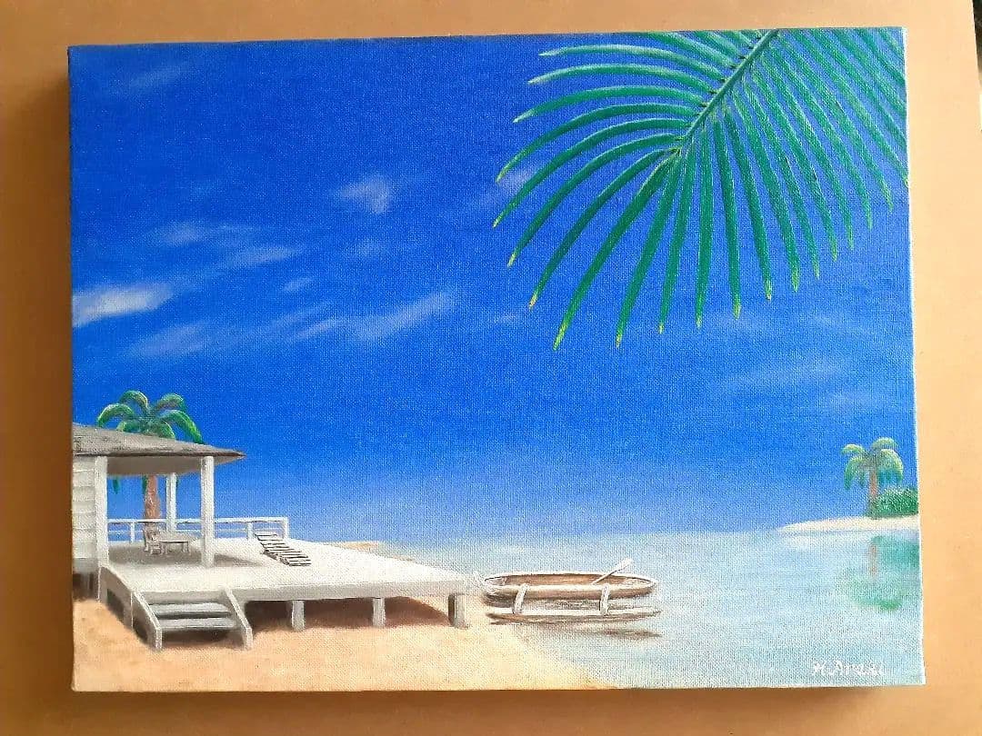 油絵 「ビーチ 」 F6キャンパスに描写