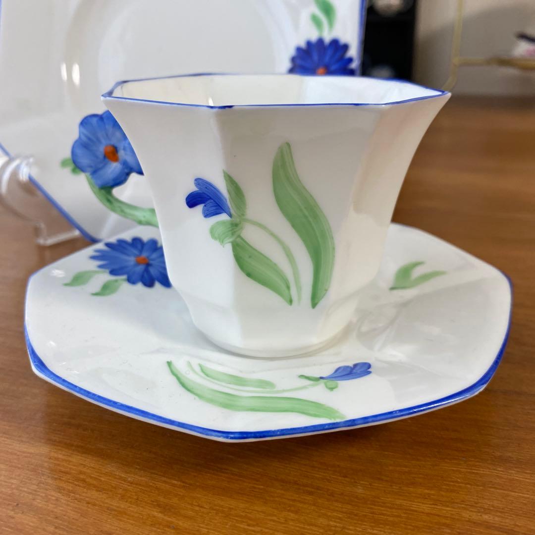 メルバ　ブルーフラワー　フラワーハンドル　カップ　ソーサー　プレート　トリオ