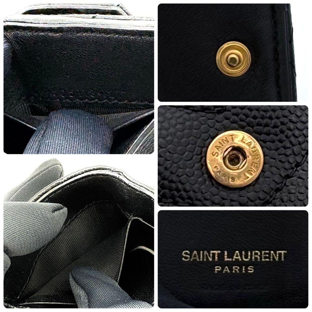 サンローラン 折財布 YSL カサンドラ Vステッチ キャビアスキン 2504