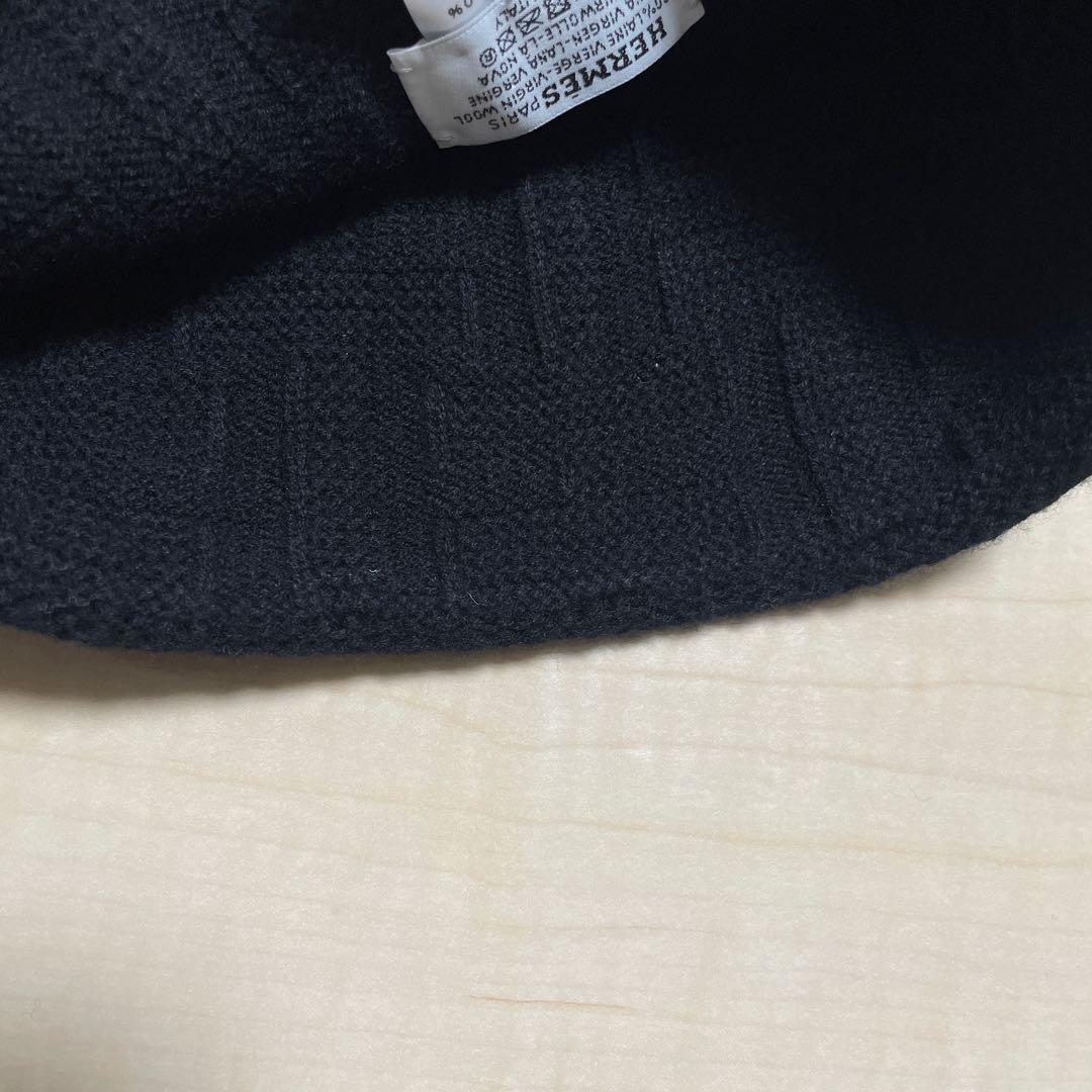 エルメス　HERMES ニット帽　ビーニー　シルバー金具　ブラック