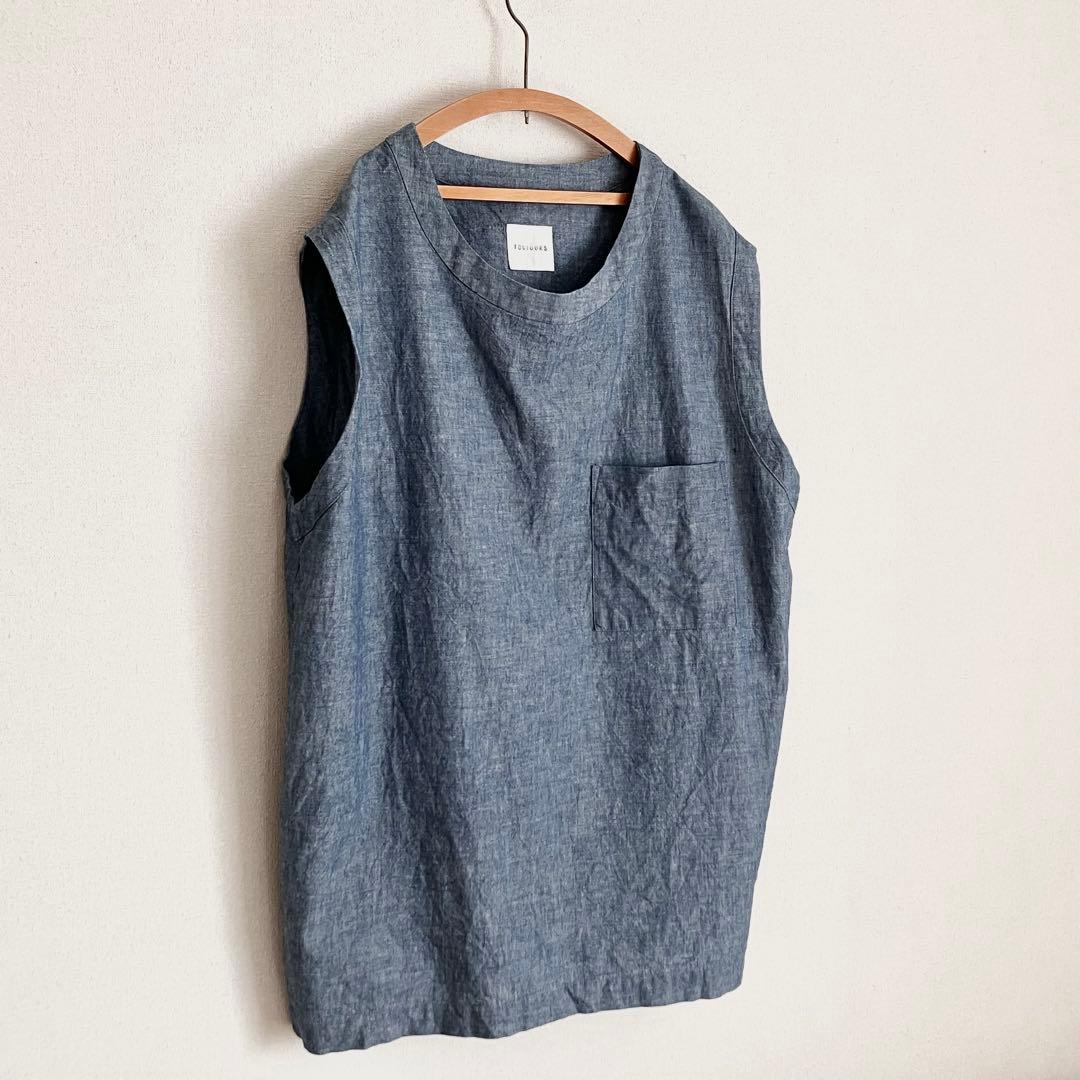 美品トゥジューtoujoursシャンブレービックポケットノースリーブタンクトップ