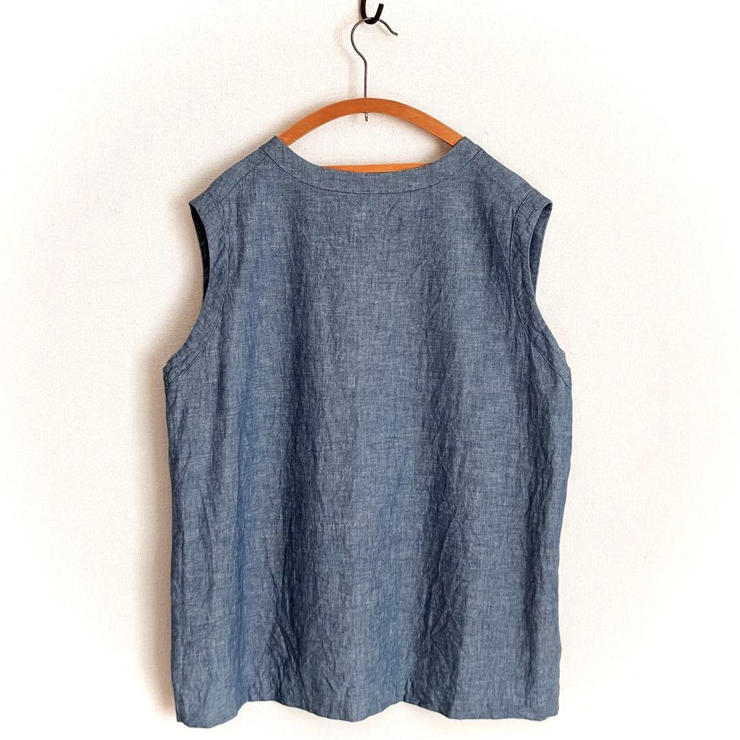 美品トゥジューtoujoursシャンブレービックポケットノースリーブタンクトップ