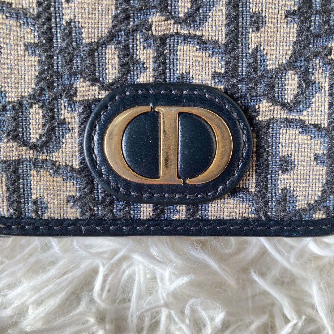 【美品】Dior ディオール オブリーク 三つ折り財布 キャンバス　ネイビー