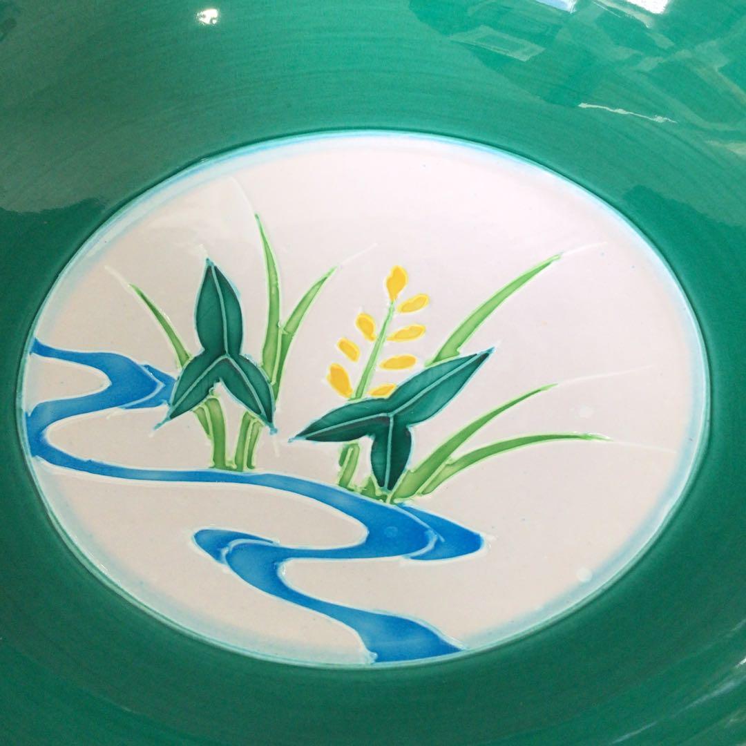 Ｒ９７５　水指　『御室窯造』『流水草花文』『青交趾』『平水指』　共箱　茶道具