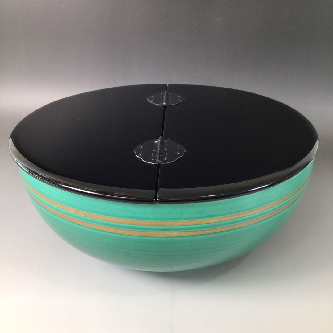 Ｒ９７５　水指　『御室窯造』『流水草花文』『青交趾』『平水指』　共箱　茶道具