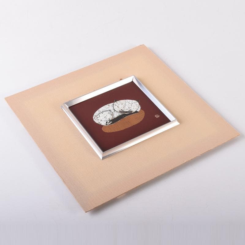 漆芸　輪島塗　卵殻蒔絵　猫　在銘　額装　C　8234A