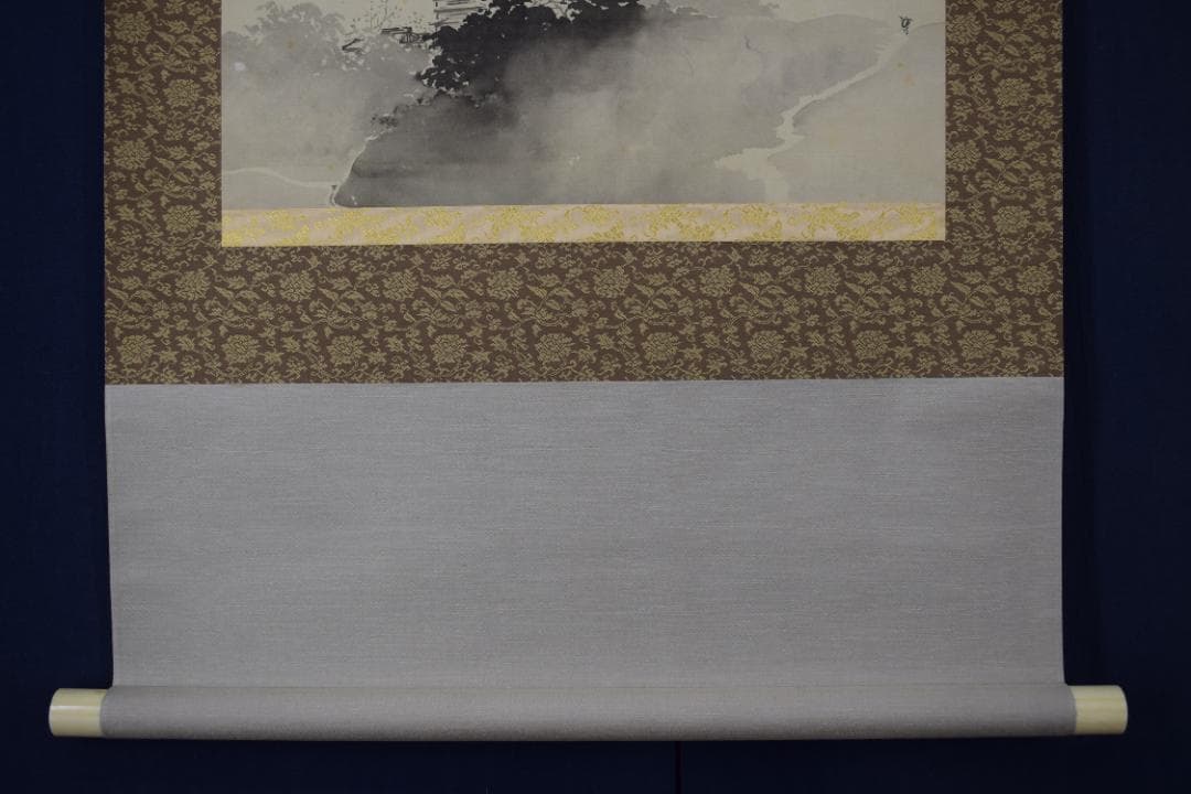 【真作】中川和堂/塔山水図/横物/掛軸☆宝船☆Y-625　JM