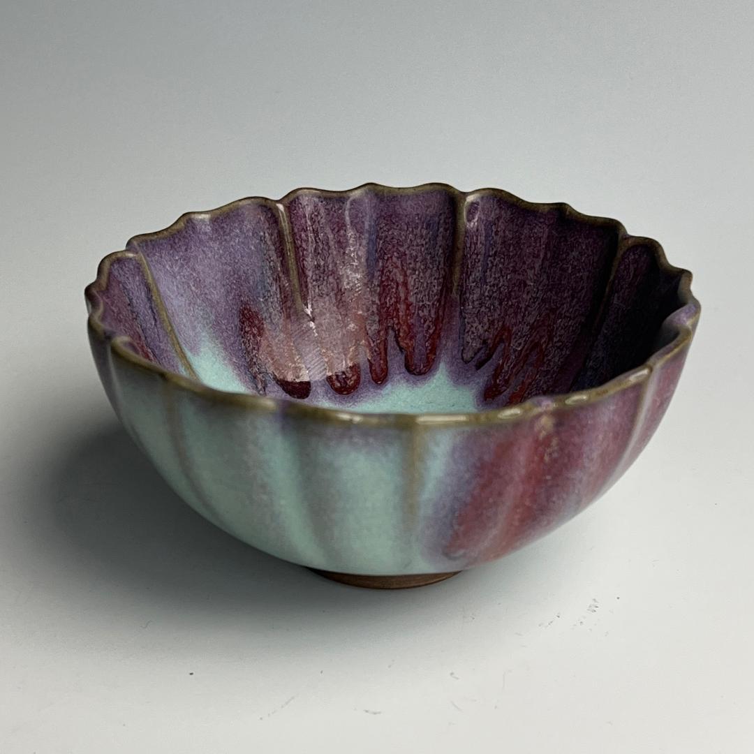 鈞窯天藍釉紫斑陵花盞 盃 中国古玩 中国美術 唐物 A899a