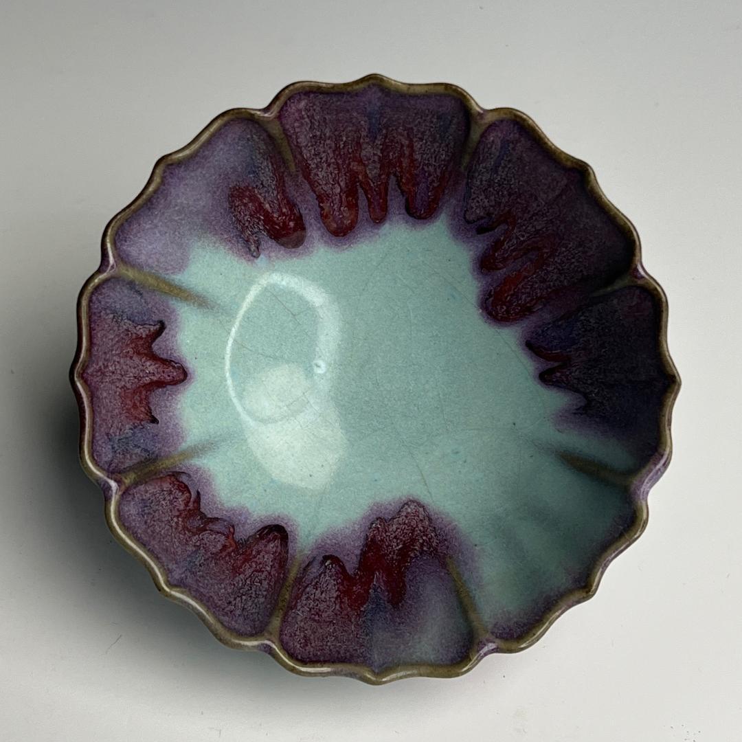 鈞窯天藍釉紫斑陵花盞 盃 中国古玩 中国美術 唐物 A899a