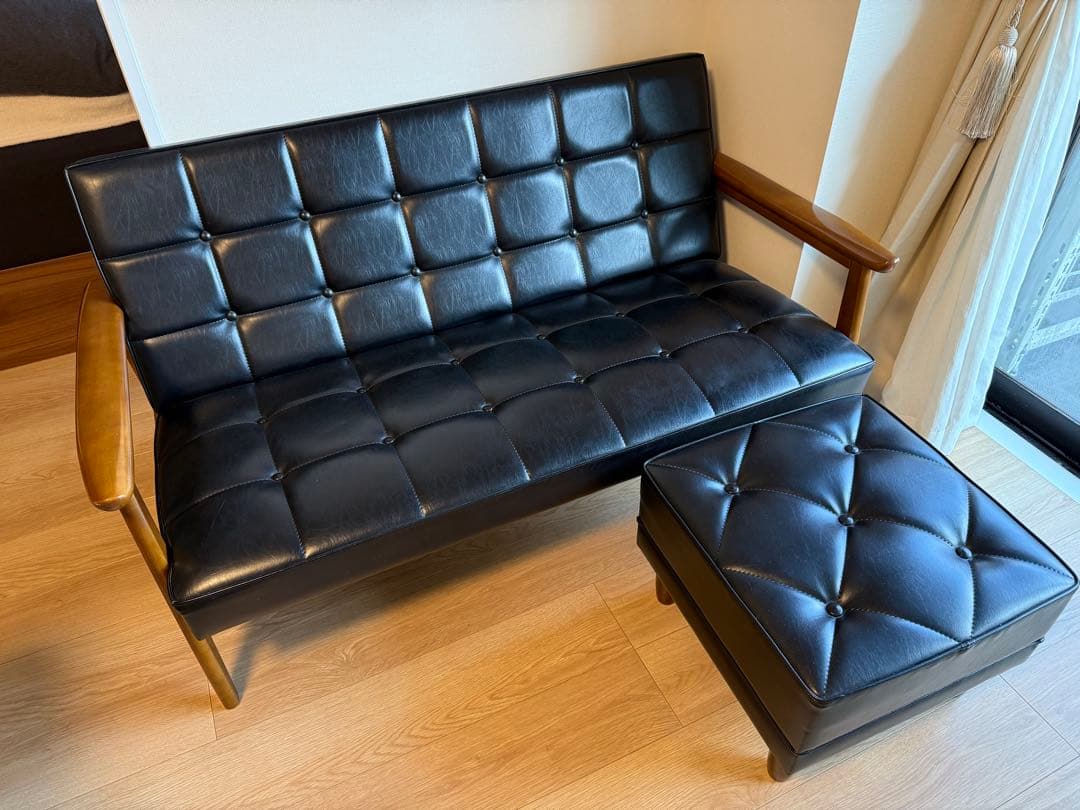 【美品】カリモク/オットマン/ブラック革