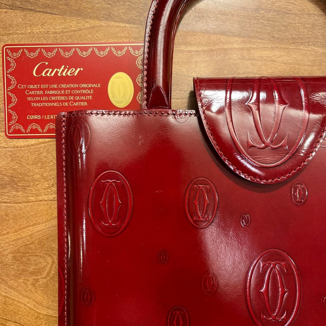 Cartier ハッピーバースデー　ボルドー エナメルレザー ハンドバック