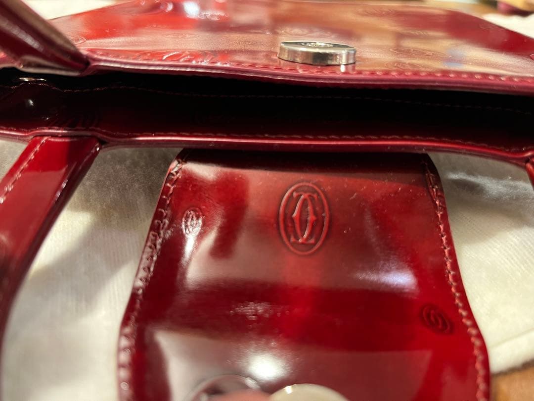 Cartier ハッピーバースデー　ボルドー エナメルレザー ハンドバック