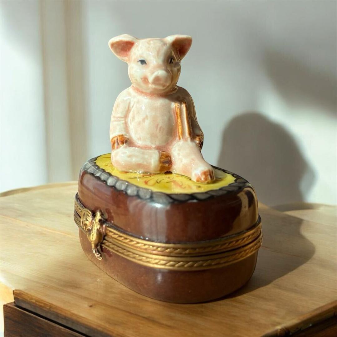 【幸せの象徴】 リモージュボックス ブタ トリンケット 小物入れ フランス