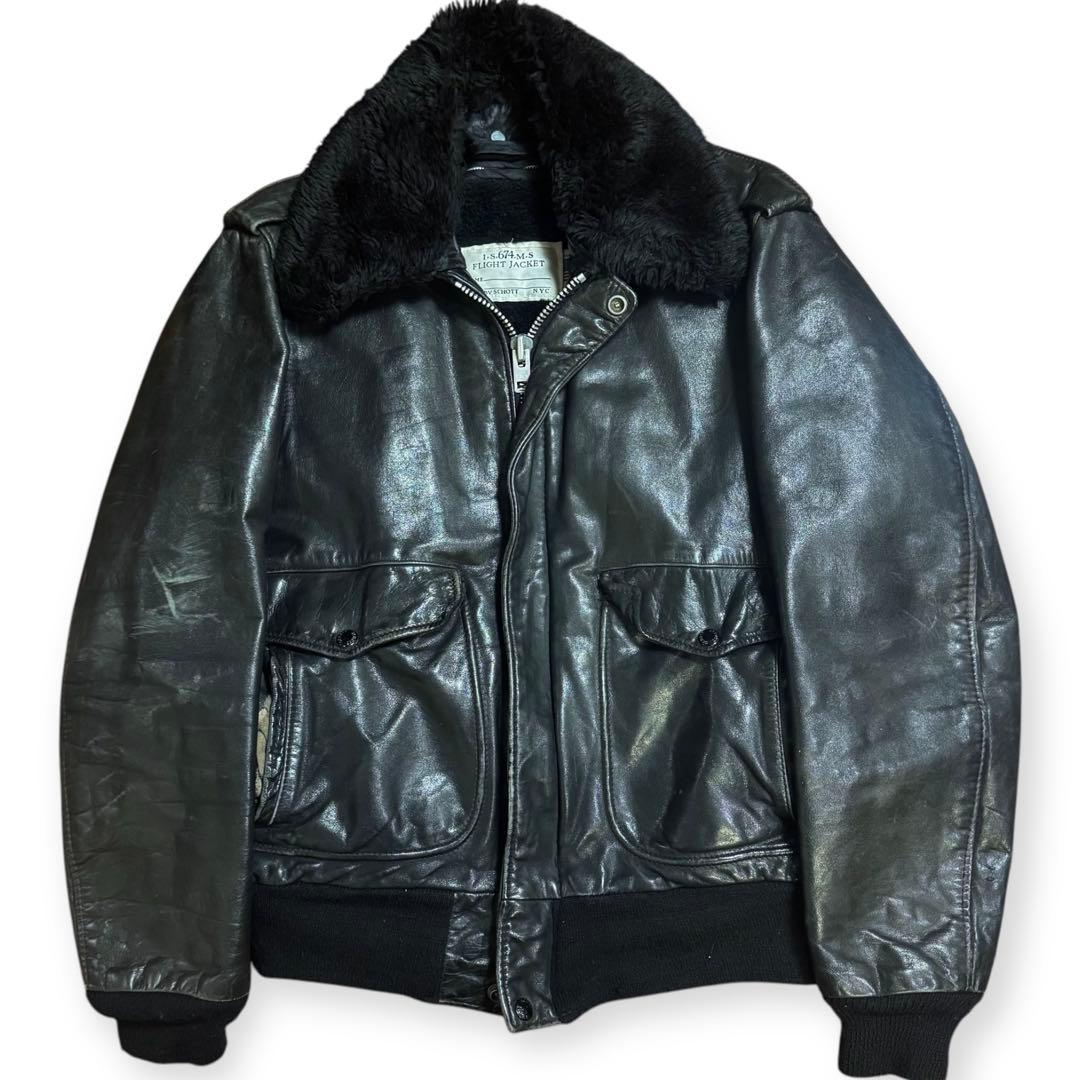 Schott 米国製 ライナー付 184SM ボア レザージャケット ブラック