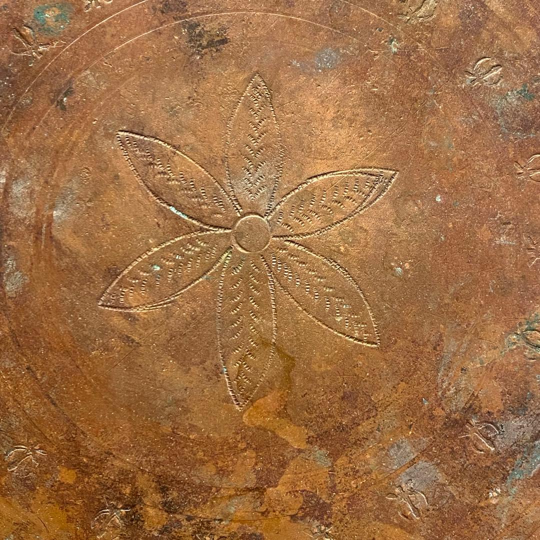 古銅彫刻装飾イスラミックトレイ 錫メッキ 打ち出し アンティーク