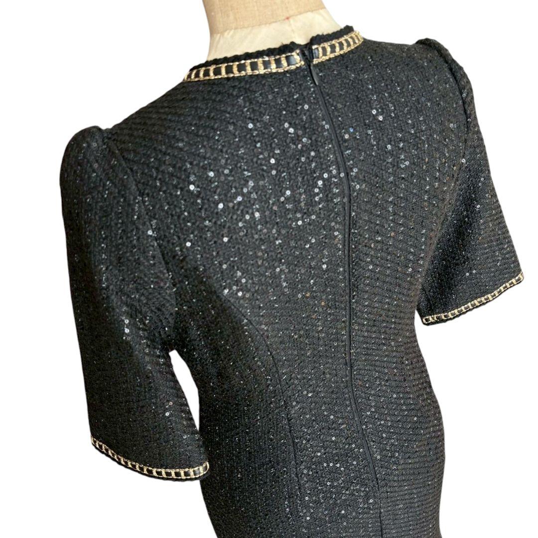 美品✨LEJA　ラメ混ツイードレザーパイピングパール釦スパンコールマーメイド　S