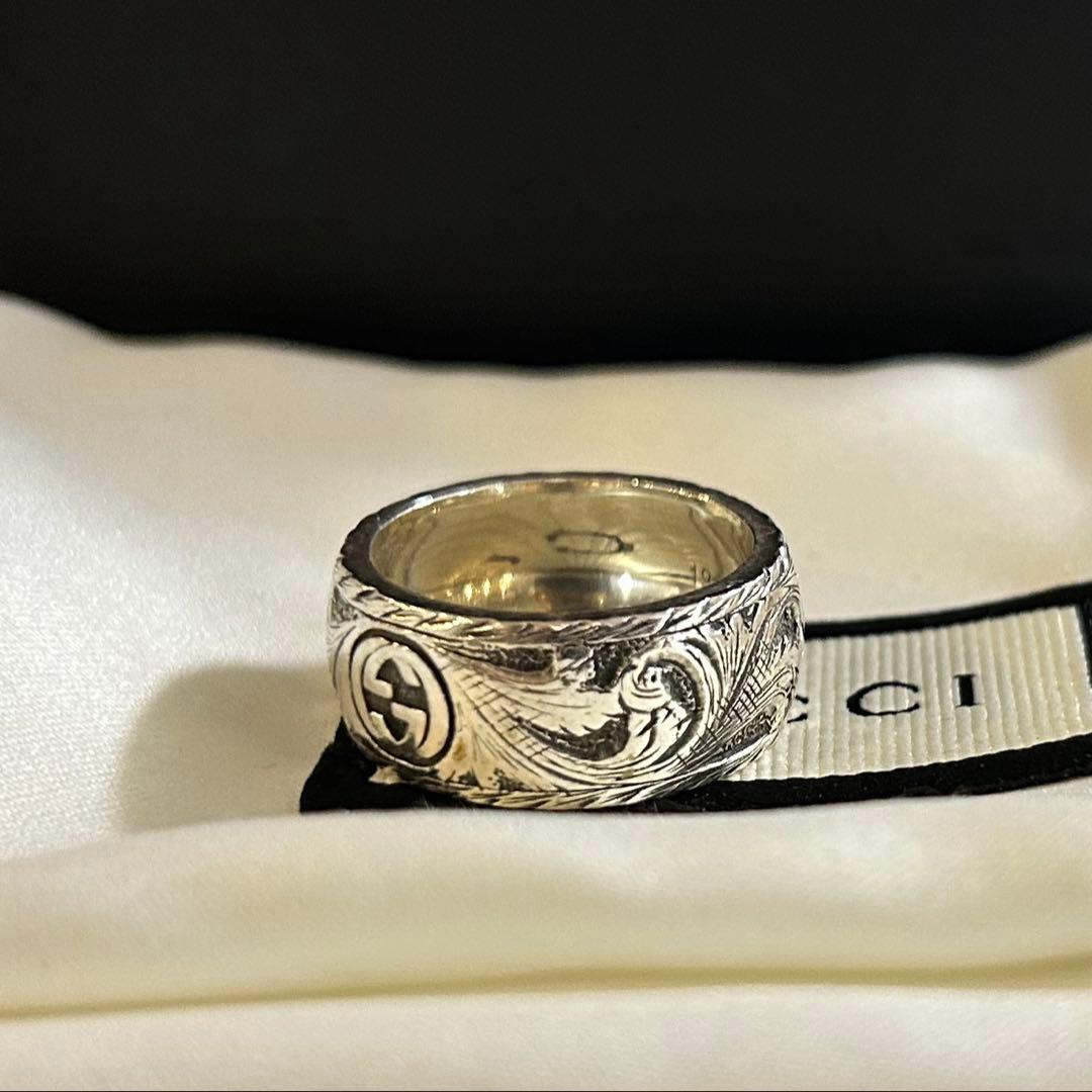 GUCCI ライオンヘッド シルバーリング エングレービング 幅広 指輪