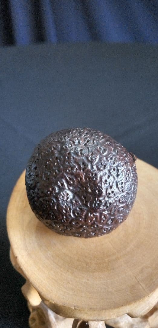 根付け、提げ物、木彫製植物装飾オブジェ 約3,5cm、作家名あり